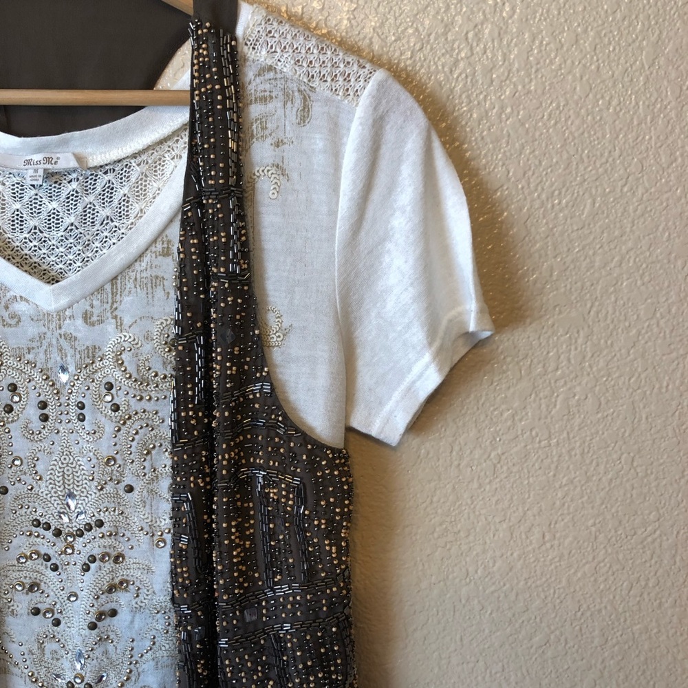 Miss Me T-Shirt & Beaded Razorback Vest Set, NWOT